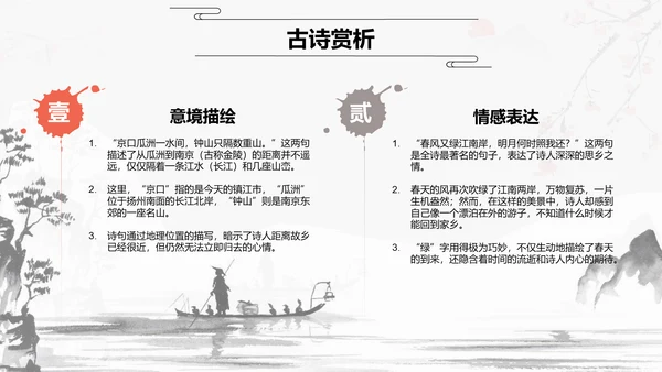红色水墨风小学语文古诗词赏析课件PPT模板