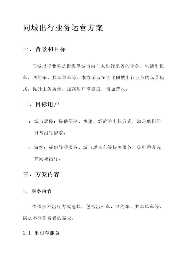 同城出行业务运营方案
