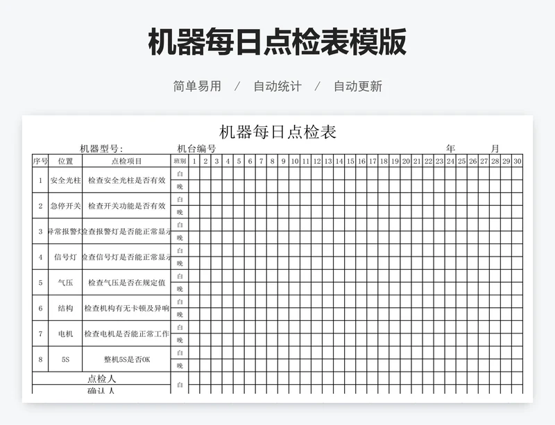 机器每日点检表模版