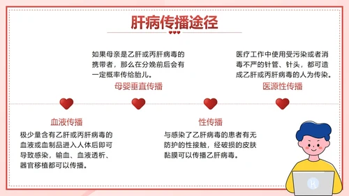 粉色卡通微立体全国爱肝日主题班会带内容PPT模板