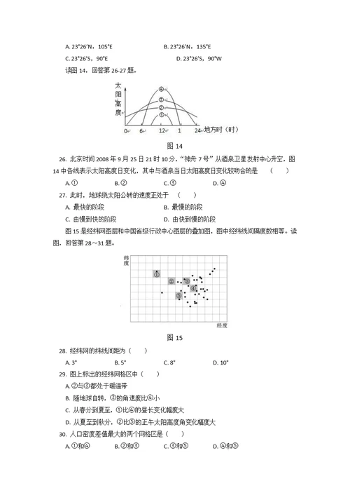 北京101中学2014届高三上学期10月阶段性考试地理试卷