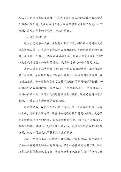 有关客服试用期工作总结7篇