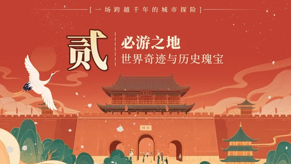 红色中国风西安旅行计划PPT模板