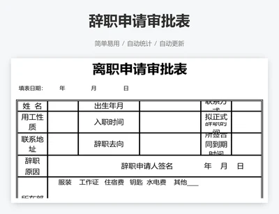 辞职申请审批表