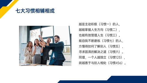 蓝色黄色商务实拍高效能人士的七习惯ppt