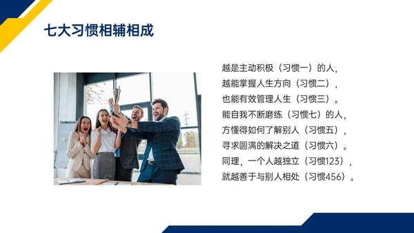 蓝色黄色商务实拍高效能人士的七习惯ppt