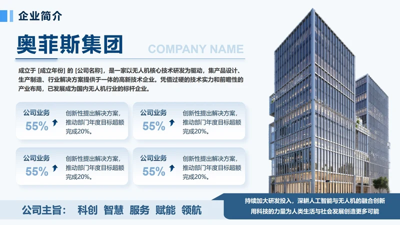 蓝色简约风企业介绍PPT单页