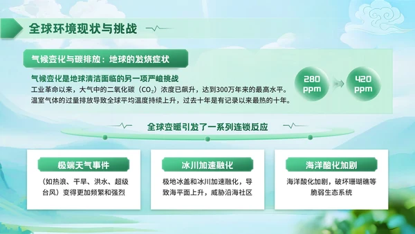 深绿色清新风世界清洁地球日环保宣传活动PPT模板