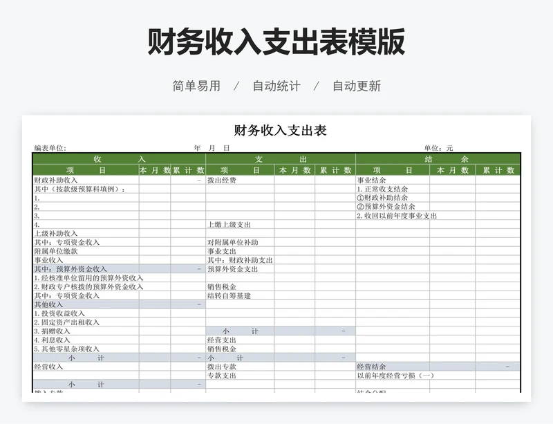 财务收入支出表模版