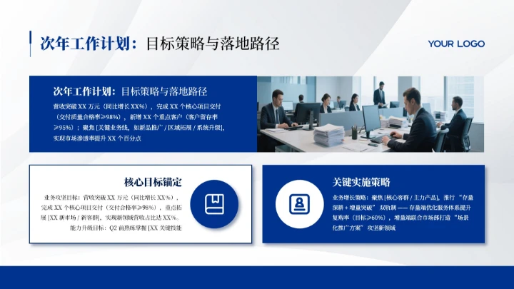 蓝色简约风年终述职竞聘汇报PPT模板