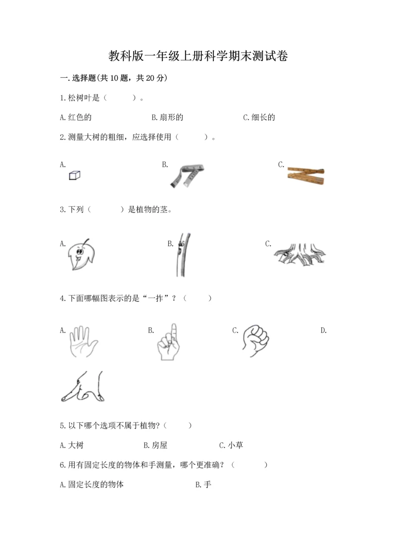 教科版一年级上册科学期末测试卷带答案（新）.docx