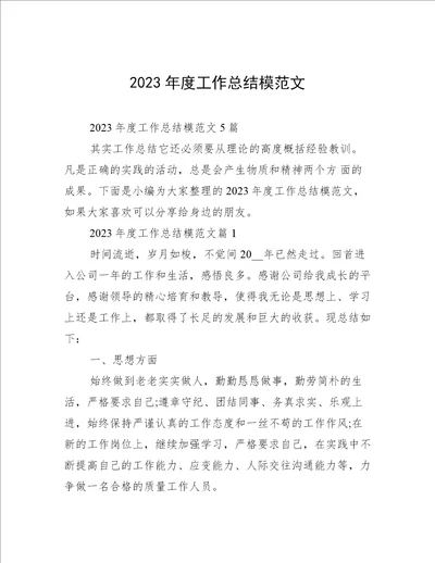 2023年度工作总结模范文