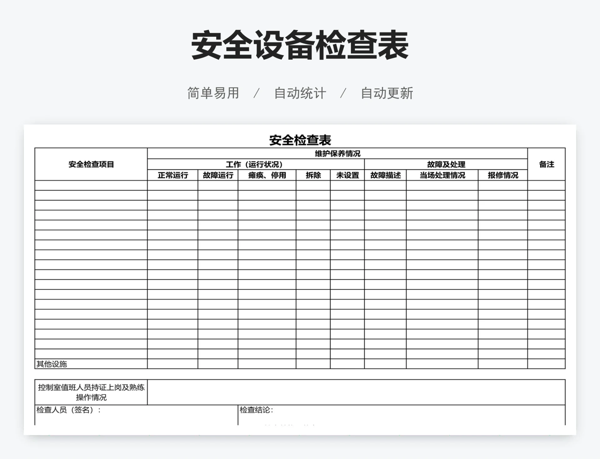 安全设备检查表
