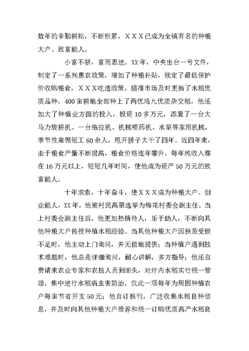 农村自主创业带头人事迹材料