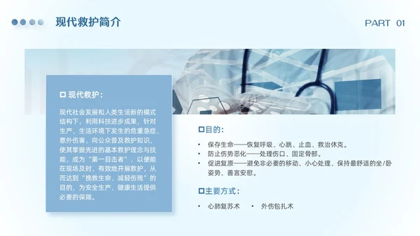 渐变蓝色简约实拍风急诊急救知识培训PPT模板