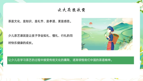 绿色国潮风少儿茶艺培训课件员工培训ppt