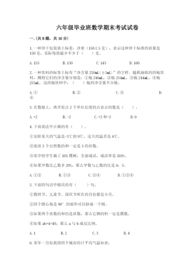六年级毕业班数学期末考试试卷含答案（模拟题）.docx