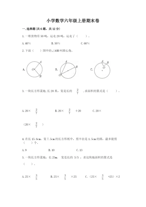 小学数学六年级上册期末卷附参考答案【满分必刷】.docx