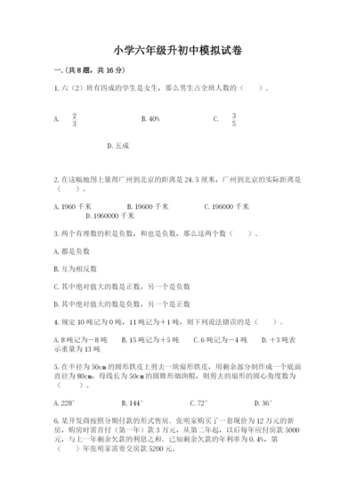 小学六年级升初中模拟试卷【研优卷】.docx