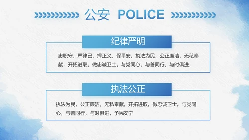 蓝色莫兰迪风格警察民警个人总结动态PPT模板