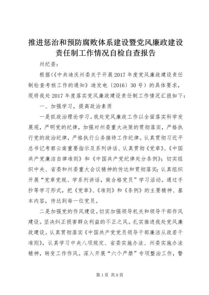 推进惩治和预防腐败体系建设暨党风廉政建设责任制工作情况自检自查报告.docx