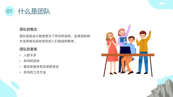 蓝色插画团队建设PPT课件