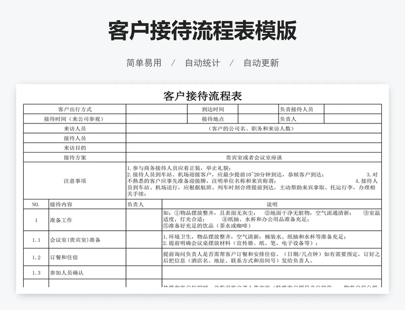 客户接待流程表模版
