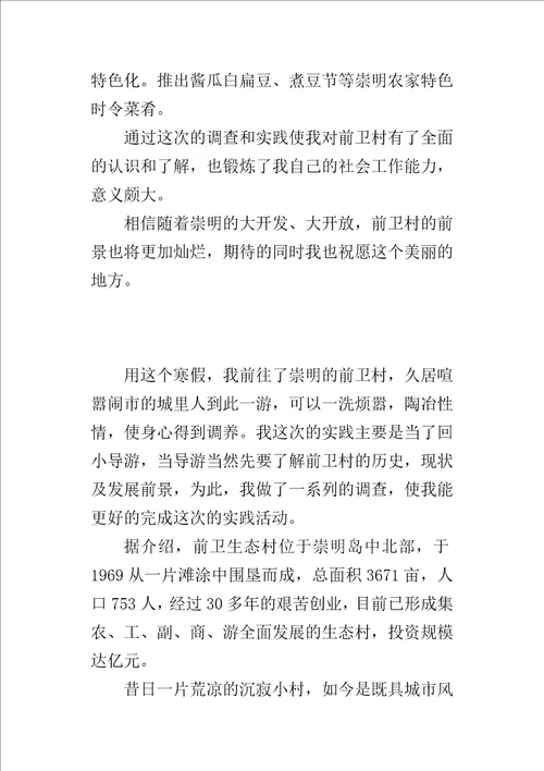 寒假导游的社会实践报告