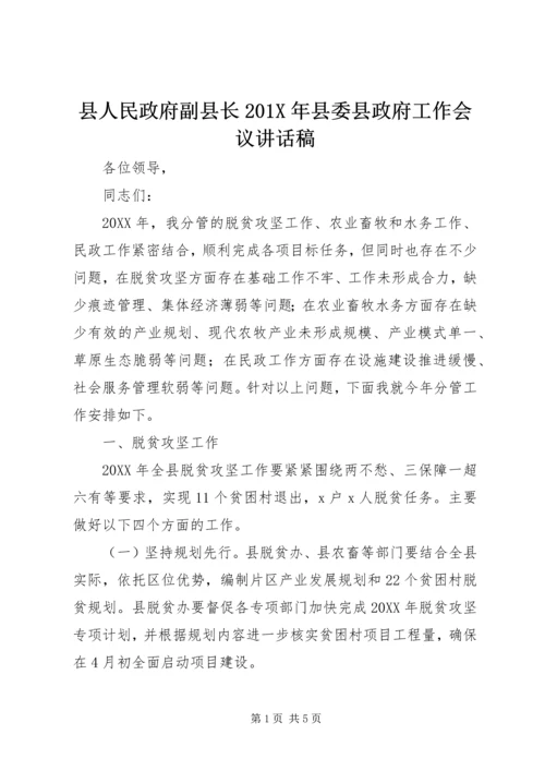 县人民政府副县长201X年县委县政府工作会议讲话稿.docx