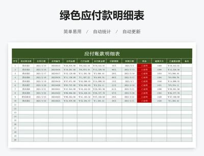 绿色应付款明细表