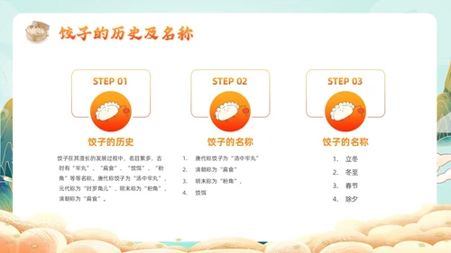 橙色国朝风饺子文化主题班会中国传统文化中国饮食文化