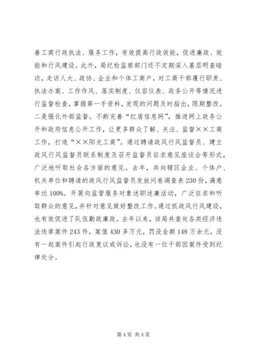 县工商局政风行风建设工作汇报.docx