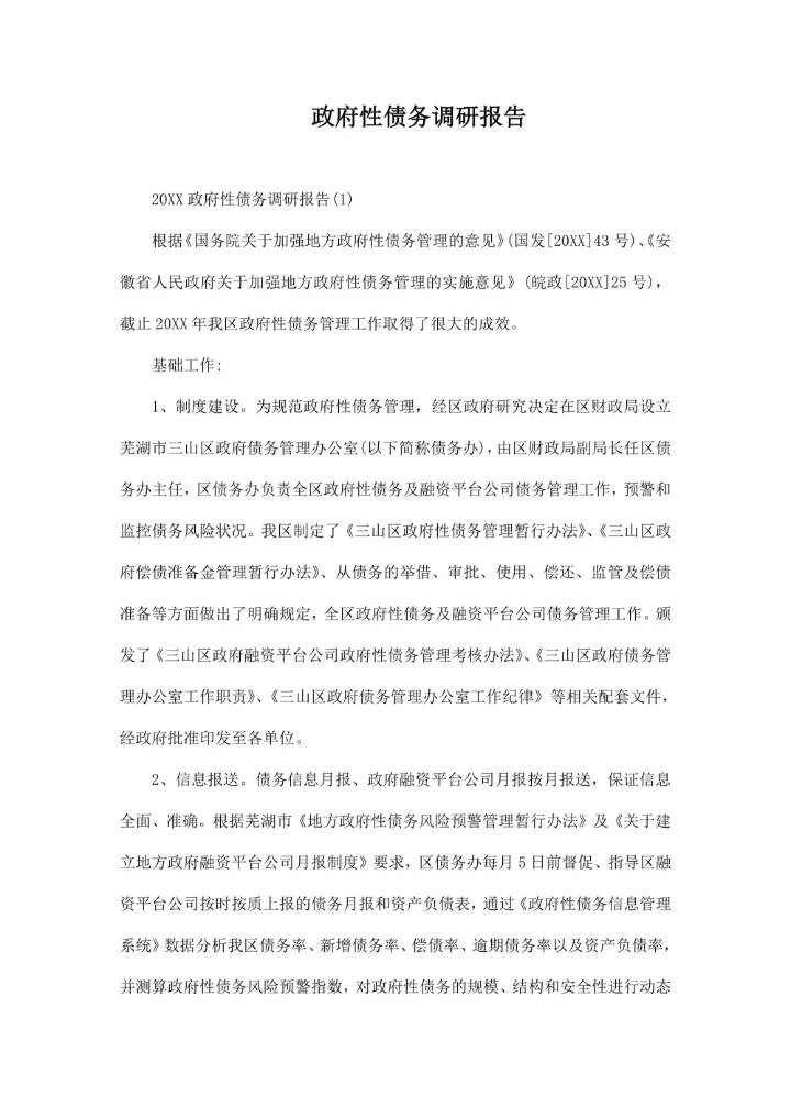 政府性债务调研报告