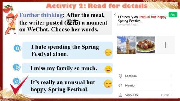 【优质阅读公开课课件】Unit 4 Time to celebrate Understanding 