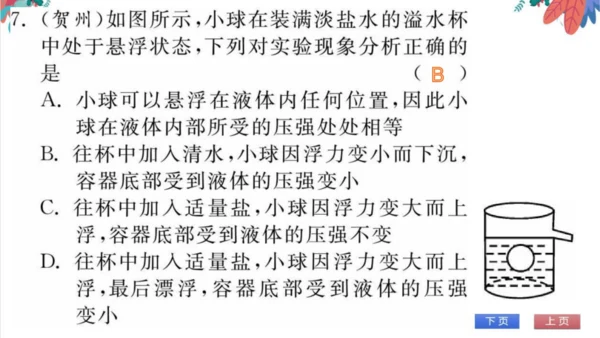 【人教版】物理八年级下册 第10章 自我测评 习题课件