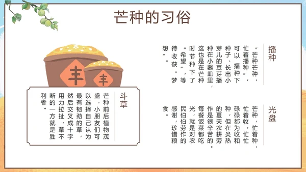 黄色卡通丰收二十四节气之芒种带内容PPT模板