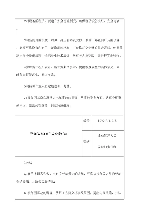 企业管理人员及部门责任制修订版