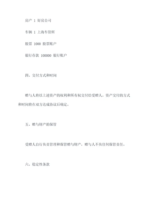 个人资产赠与合同模板