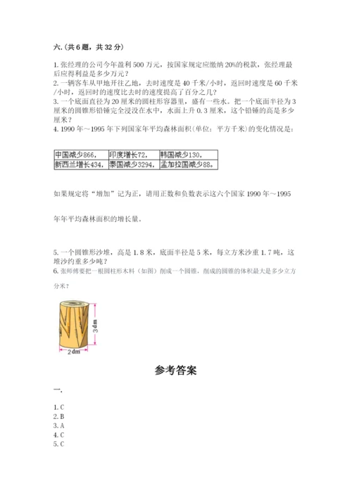 小学六年级数学摸底考试题带答案（培优b卷）.docx