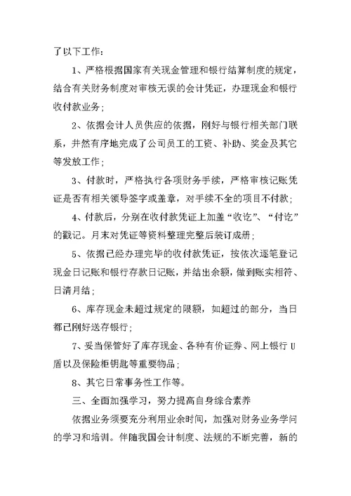 出纳个人年度总结报告范文