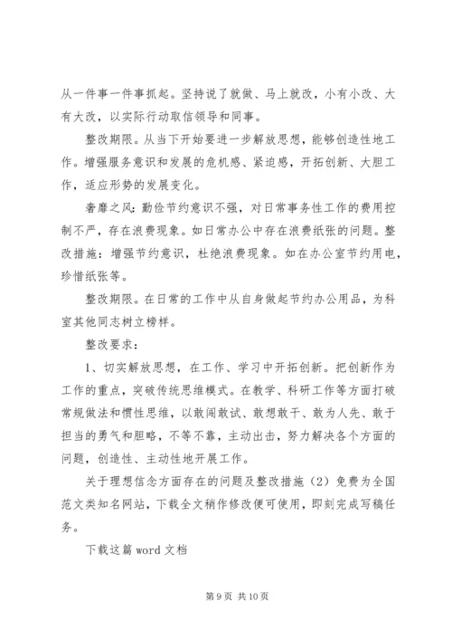 关于理想信念方面存在的问题及整改措施.docx