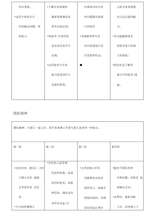 各能力素质定义及行为等级标准