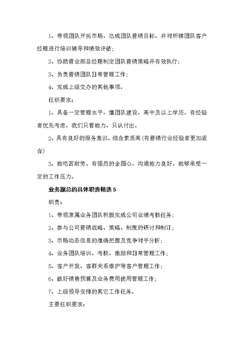 业务副总的具体职责精选（岗位职责）