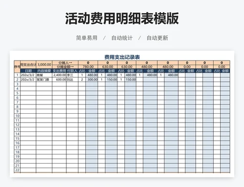 活动费用明细表模版