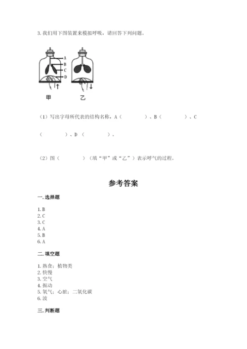 教科版科学四年级上册第二单元《呼吸和消化》测试卷（完整版）.docx