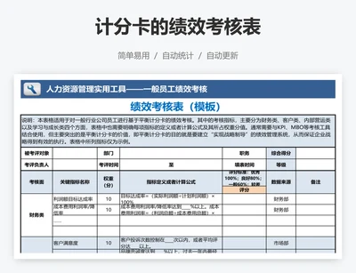 计分卡的绩效考核表