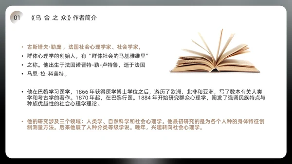 黑色简约风乌合之众读书分享会PPT模板