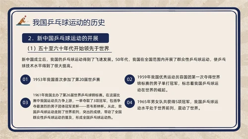 复古插画小学体育PPT课件乒乓球运动的起源与发展PPT模板