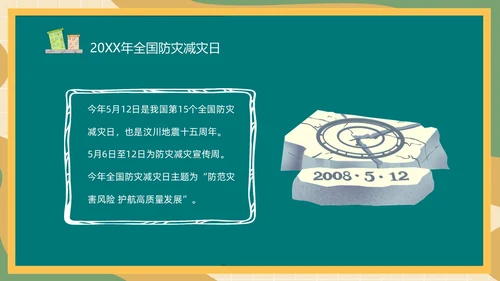 防震减灾绿色清新黑板风卡通儿童512全国防灾减灾日汶川地震十五周年