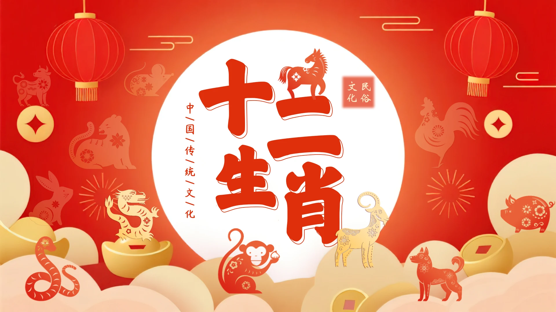 卡通风中国传统文化十二生肖介绍PPT
